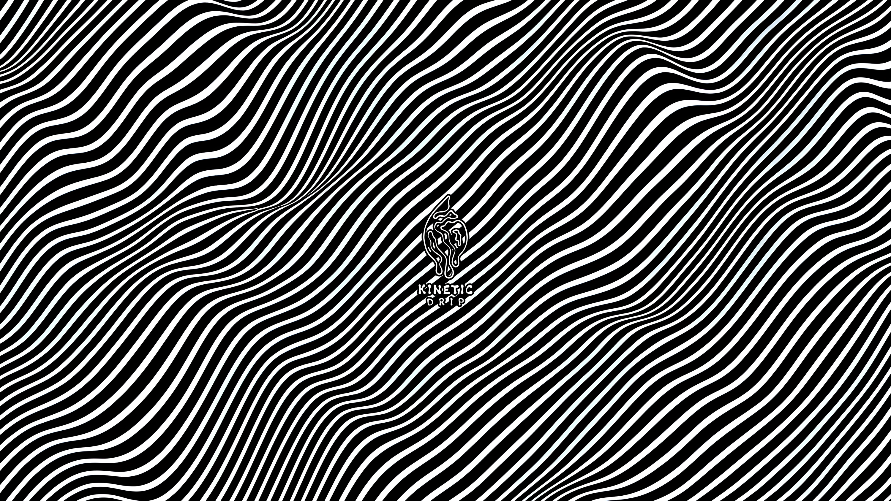 Kinetic Drip logo on black and white optical waves